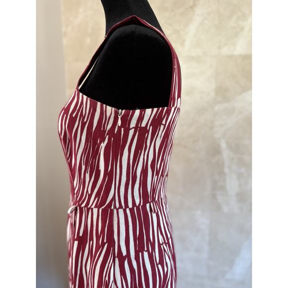 Max Mara 100% Linen Sheath Dress 6 Deep Berry Abstract Bold Minimalist Italian - Picture 11 of 15